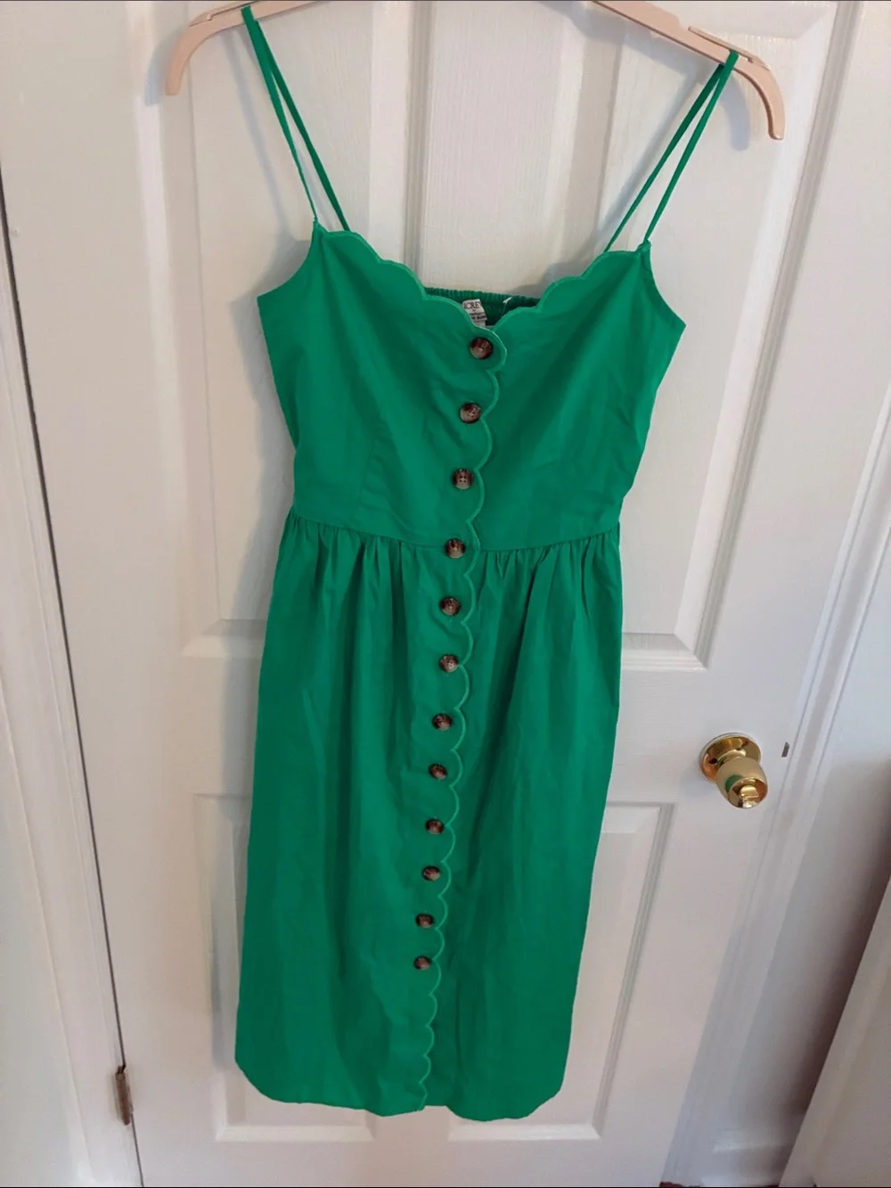 J. Crew Emerald Green Scallop-Trim Button-Front Midi Dress